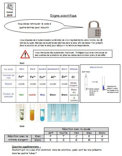 epi -escape game- – énigme scientifique pour trouver le code du cadenas